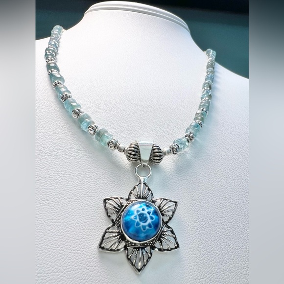 BLUE QUARTZ/MURANO GLASS NECKLACE SET - Picture 5 of 8